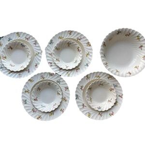 Clarice Cliff Royal Staffordshire Dimity Dinnerware Set Floral Scalloped Swirl 9